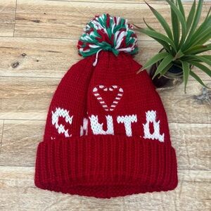 David & Young I Love Santa Knit pom pom Christmas beanie